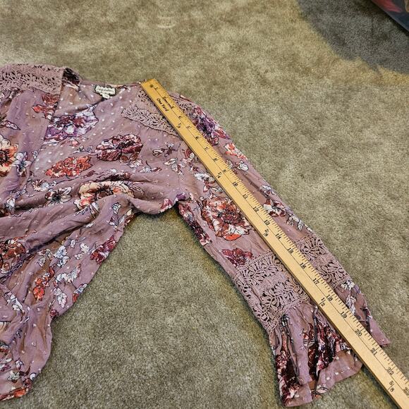 Eyeshadow Size Medium M Swiss Dot Boho 100% Cotton Purple Floral Faux Wrap Knit - Picture 11 of 11